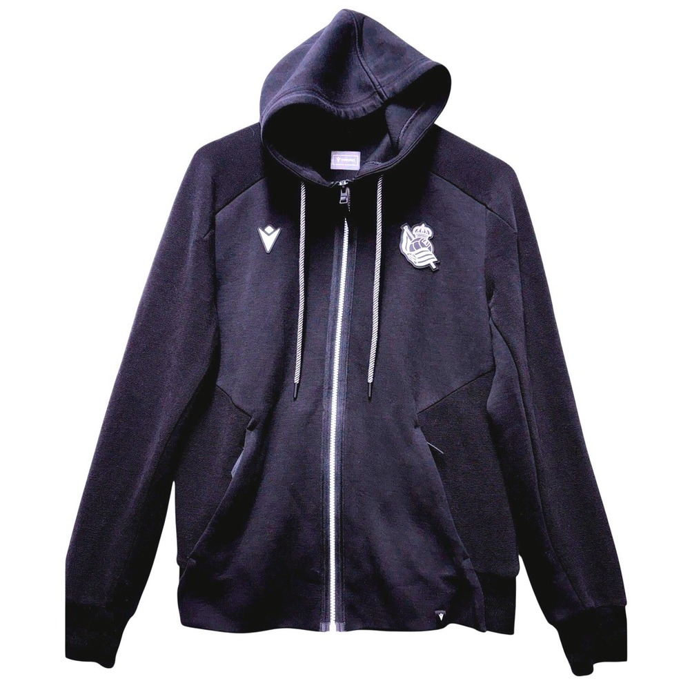 Macron Real Sociedad Full Zip Hoodie Mens Small Black Soccer Training Jacket